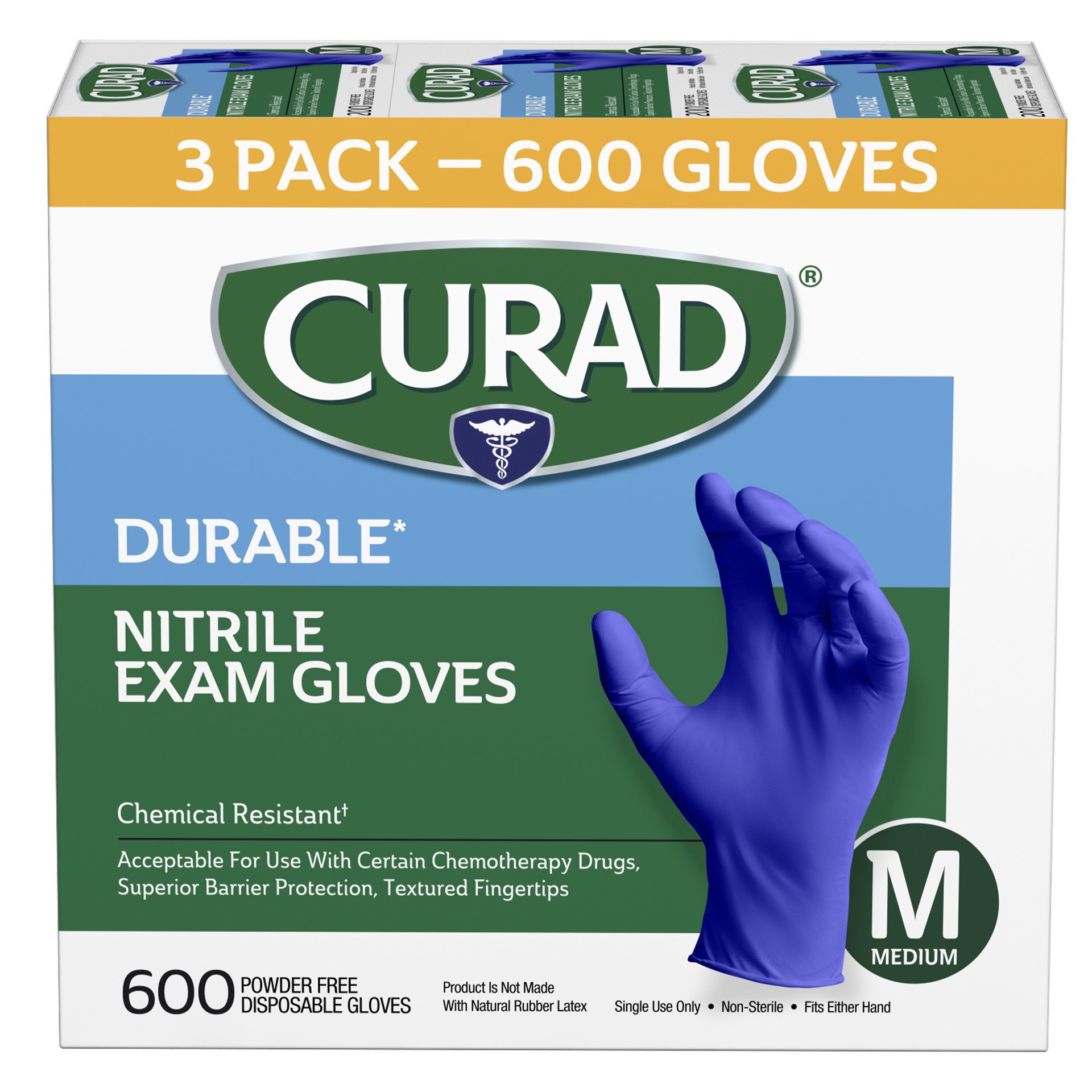 slide 1 of 1, Curad Durable Nitrile Exam Gloves - Medium, 600 ct