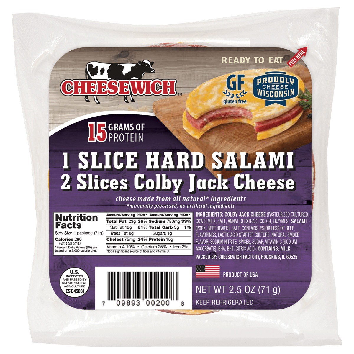 slide 2 of 2, Cheesewich Colby Jack Salami, 2.5 oz