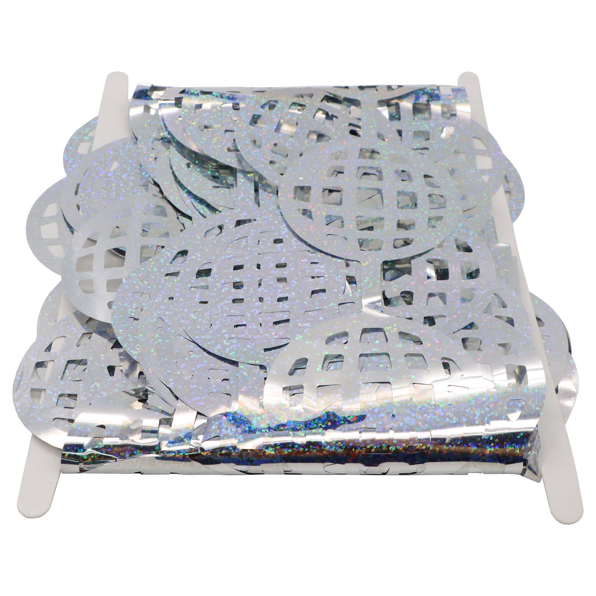 slide 2 of 3, 6.5ft. Silver Holographic Disco Ball Fringe Curtain By Celebrate It, 6.5 ft