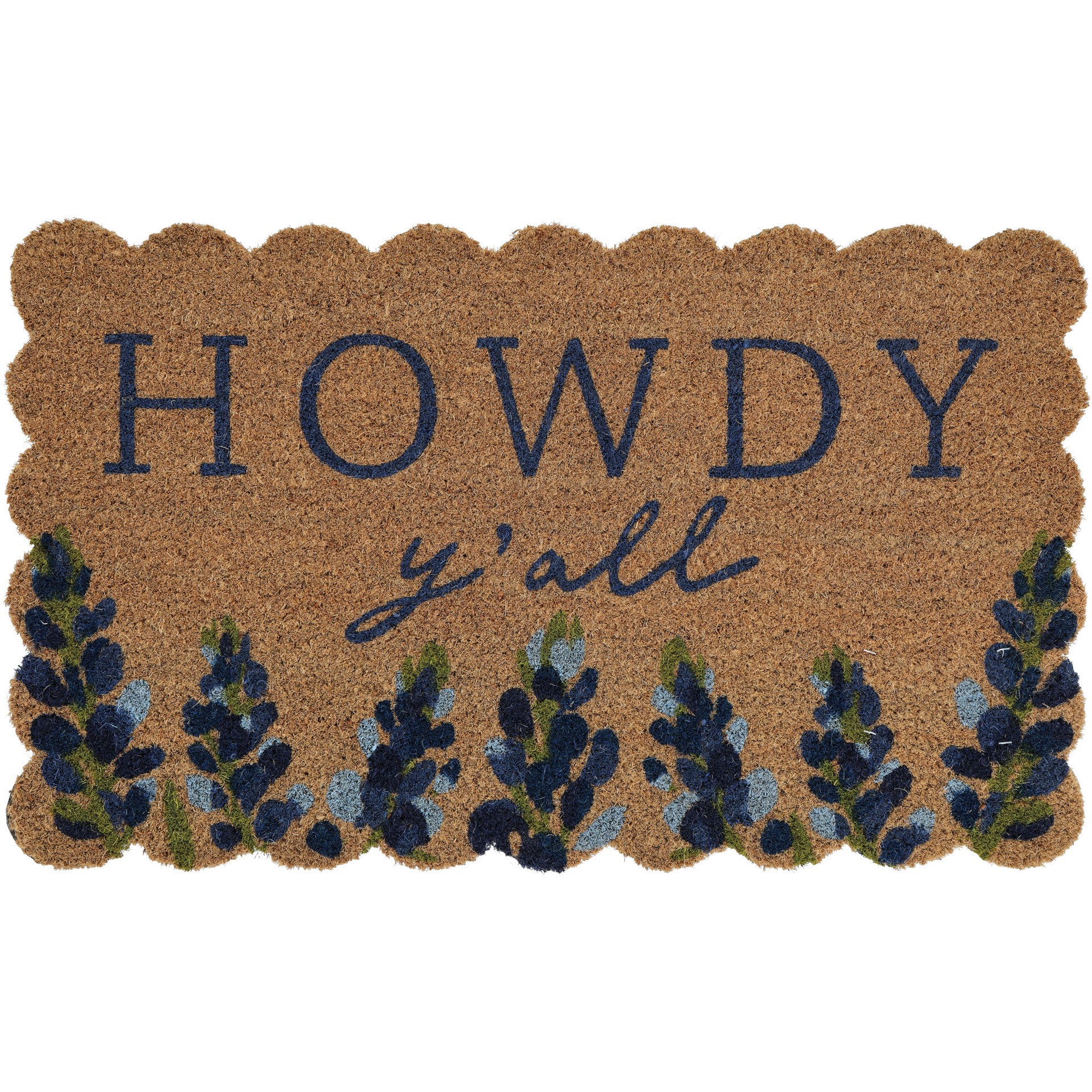 slide 1 of 1, Destination Holiday Howdy Y'all Bluebonnet Scallop Coir Doormat, 18ftft x 30ftft