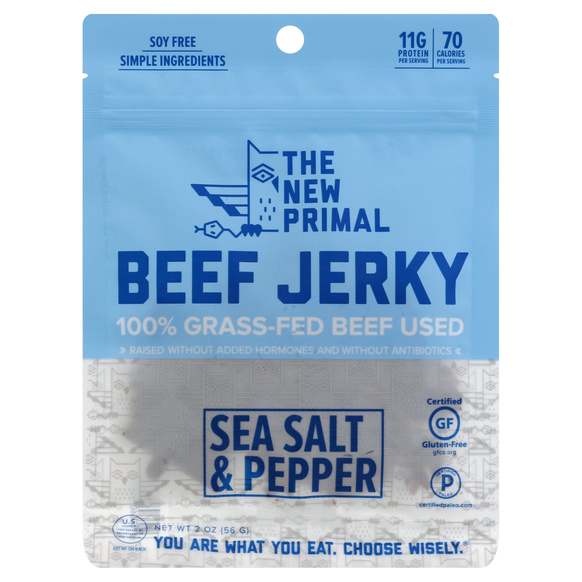 slide 1 of 3, The New Primal Grass-Fed Classic Beef Jerky, 2 oz