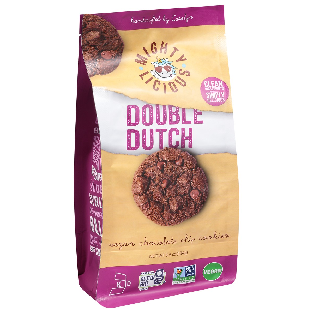slide 4 of 4, Mightylicious Vegan Double Dutch Chocolate Chip Cookies 6.5 oz, 6 oz