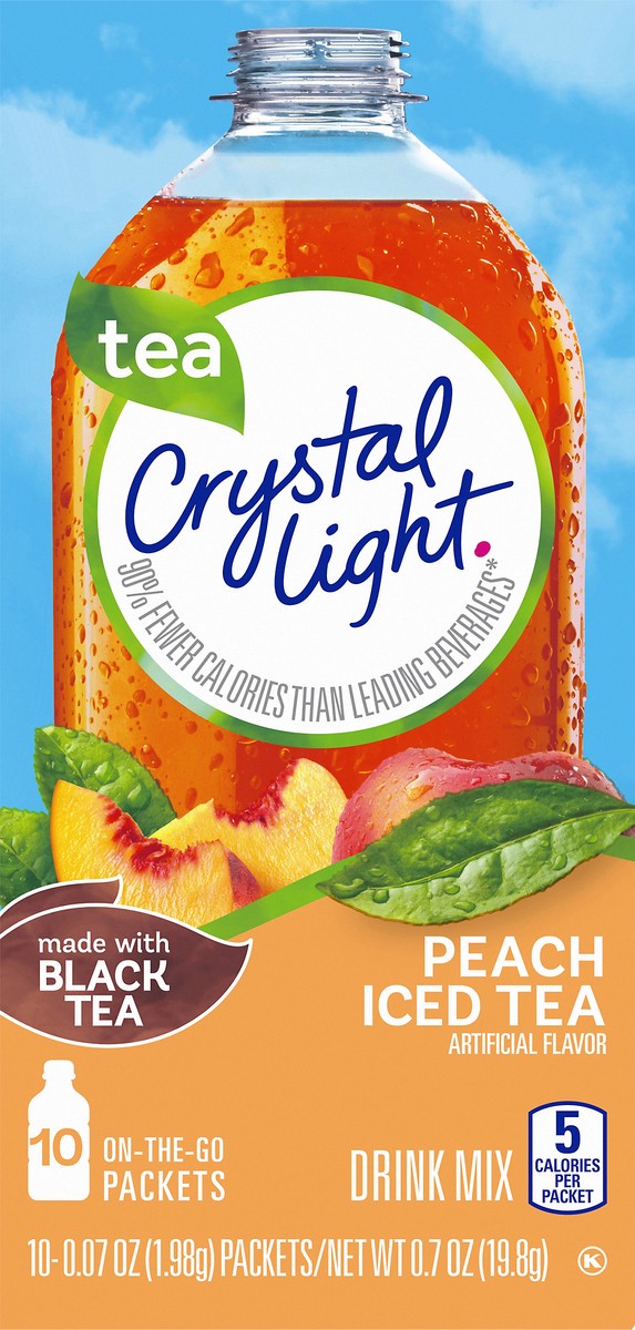 slide 1 of 9, Crystal Light Peach Iced Tea Powdered Drink Mix, 10 ct - 0.7 oz Packets, 19.8 oz