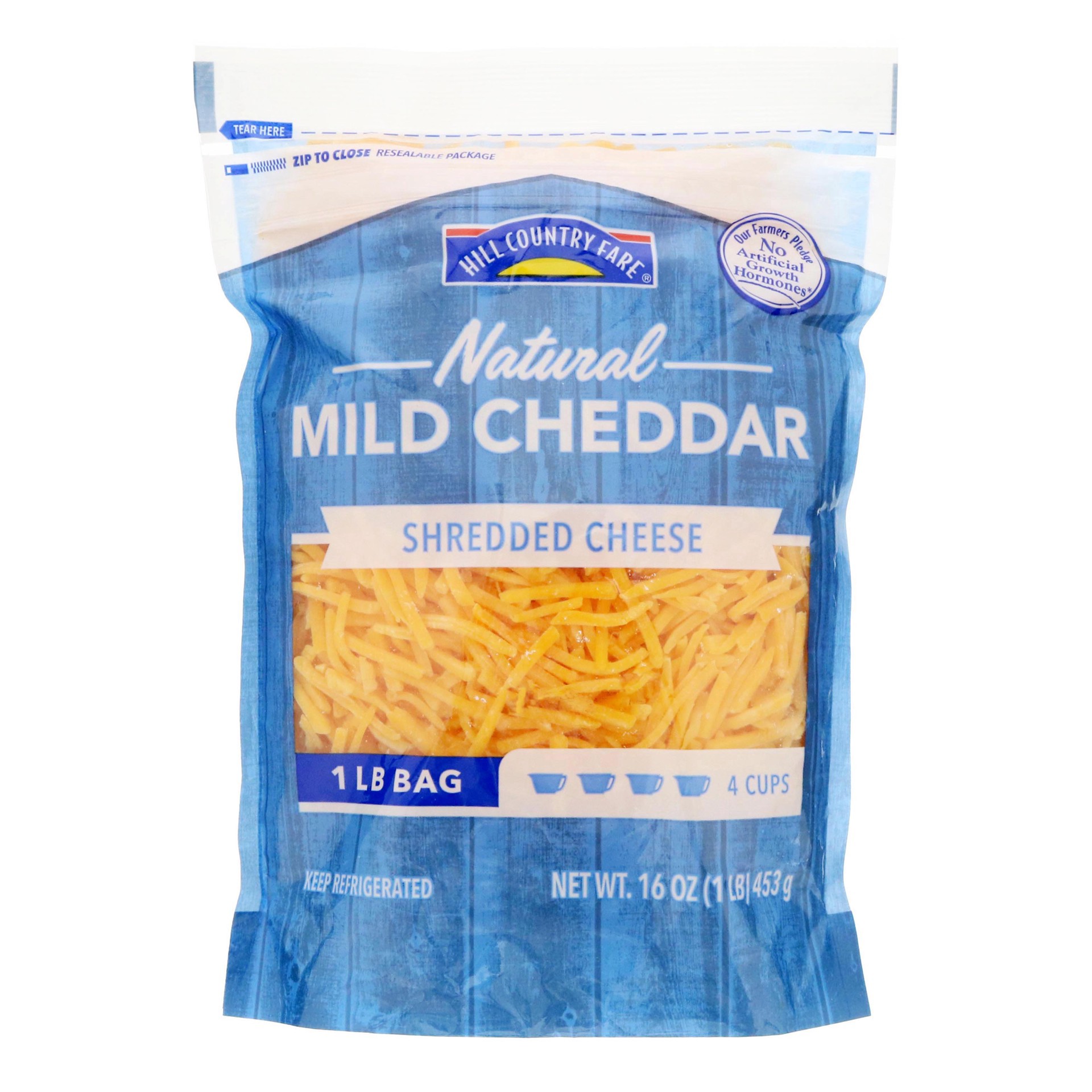 slide 1 of 1, Hill Country Fare Mild Cheddar Coarse Shredded Cheese, 16 oz