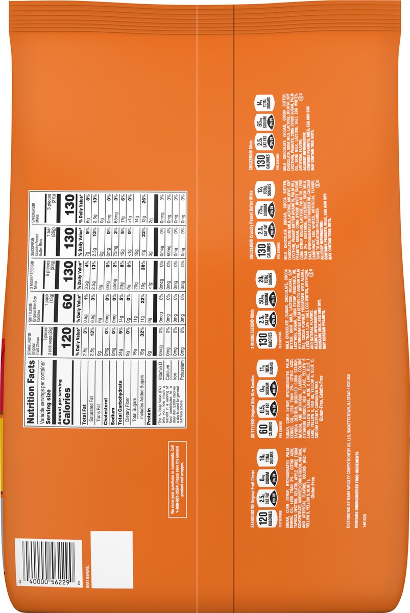 slide 11 of 12, Mixed SNICKERS Original, SNICKERS Peanut Butter, 3 MUSKETEERS, STARBURST, & SKITTLES Fun Size Bulk Halloween Candy Assortment, 82.05 oz, 260-Piece Bag, 82.05 oz