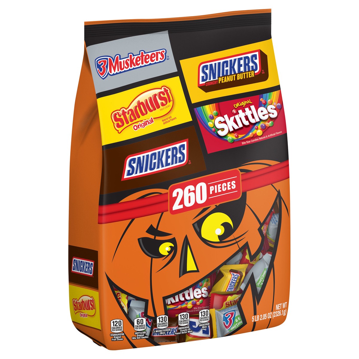 slide 8 of 12, Mixed SNICKERS Original, SNICKERS Peanut Butter, 3 MUSKETEERS, STARBURST, & SKITTLES Fun Size Bulk Halloween Candy Assortment, 82.05 oz, 260-Piece Bag, 82.05 oz