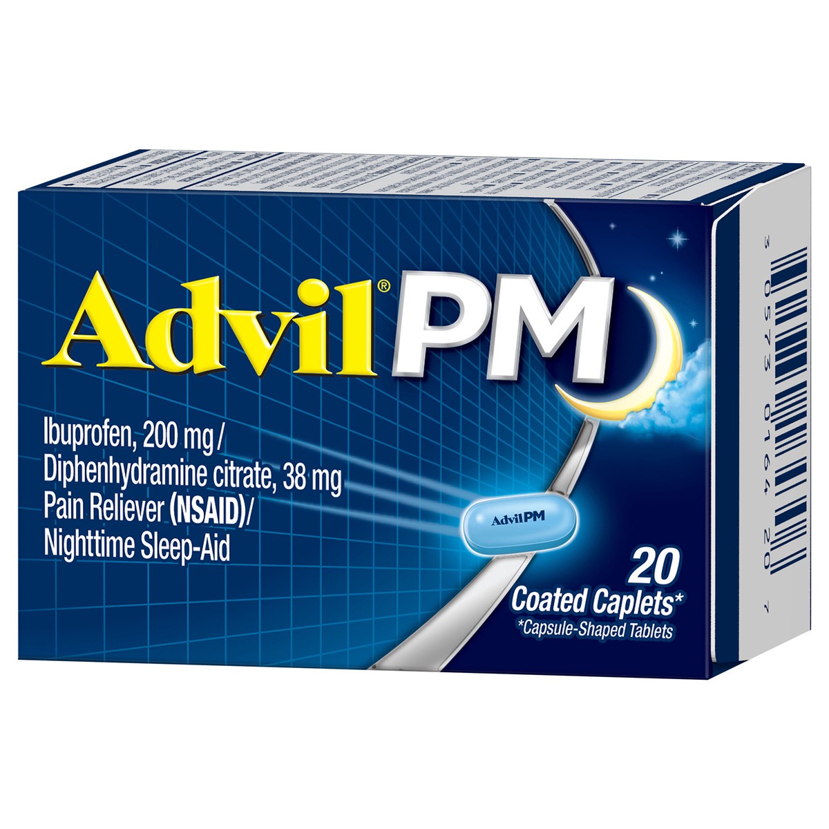 slide 3 of 9, AdvilPM Pain And Nighttime Sleep Aid Caplets - Ibuprofen (NSAID), 20 ct