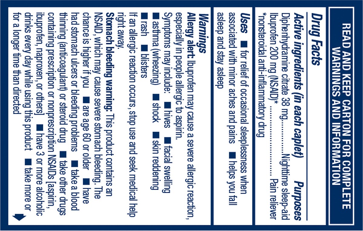 slide 4 of 9, AdvilPM Pain And Nighttime Sleep Aid Caplets - Ibuprofen (NSAID), 20 ct