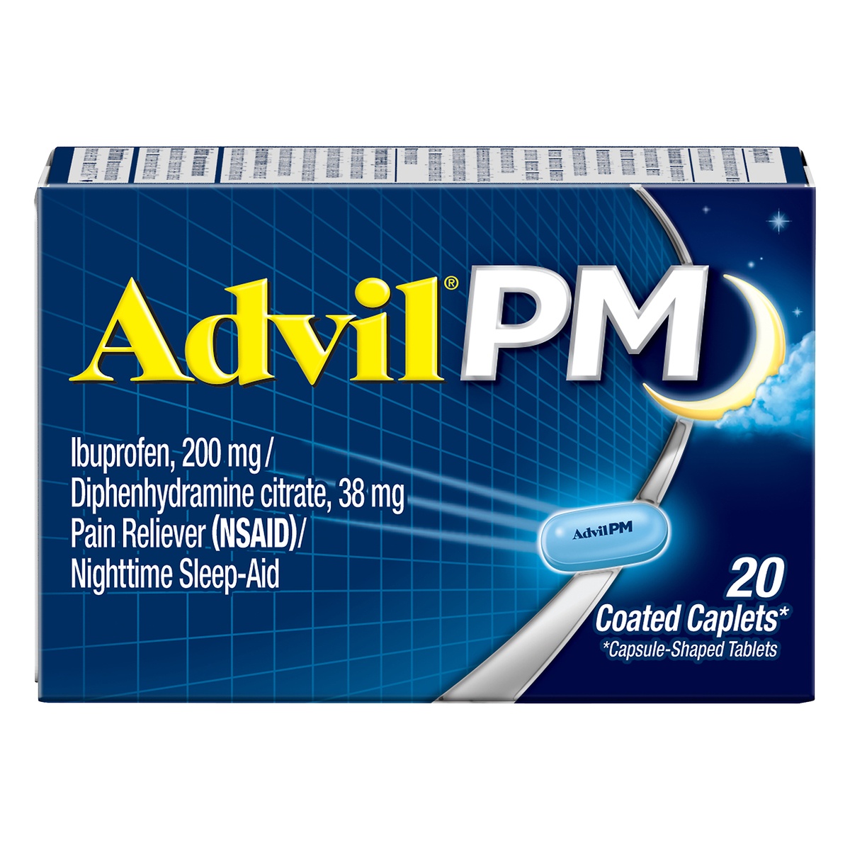 slide 1 of 7, AdvilPM Pain And Nighttime Sleep Aid Caplets - Ibuprofen (NSAID), 20 ct
