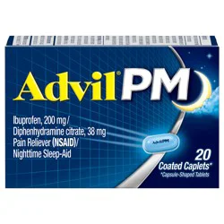 Advil PM Pain Reliever and Nighttime Sleep Aid, Ibuprofen and Diphenhydramine Citrate - 20 Ct