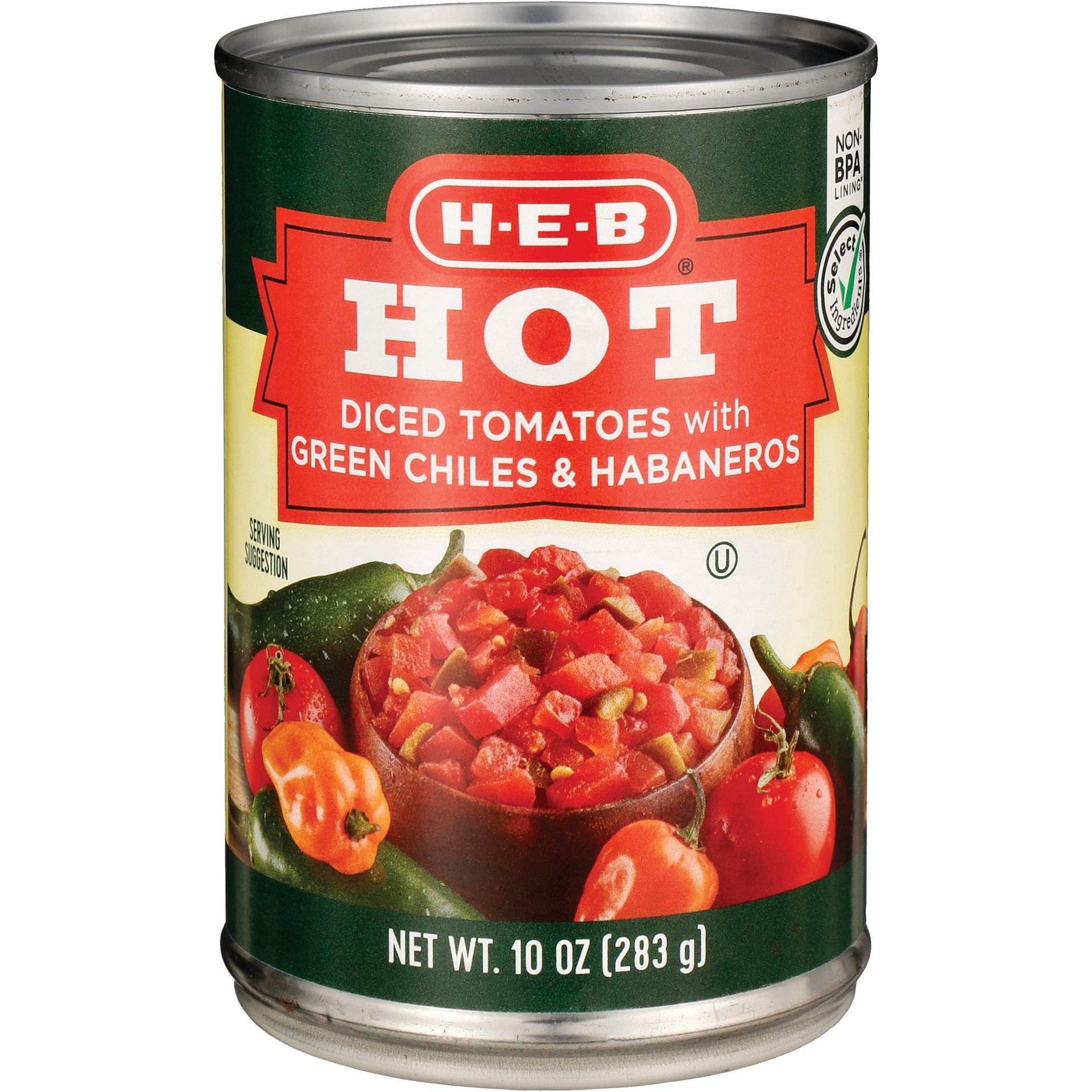 slide 1 of 1, H-E-B Diced Tomatoes with Green Chiles & Habaneros - Hot, 10 oz