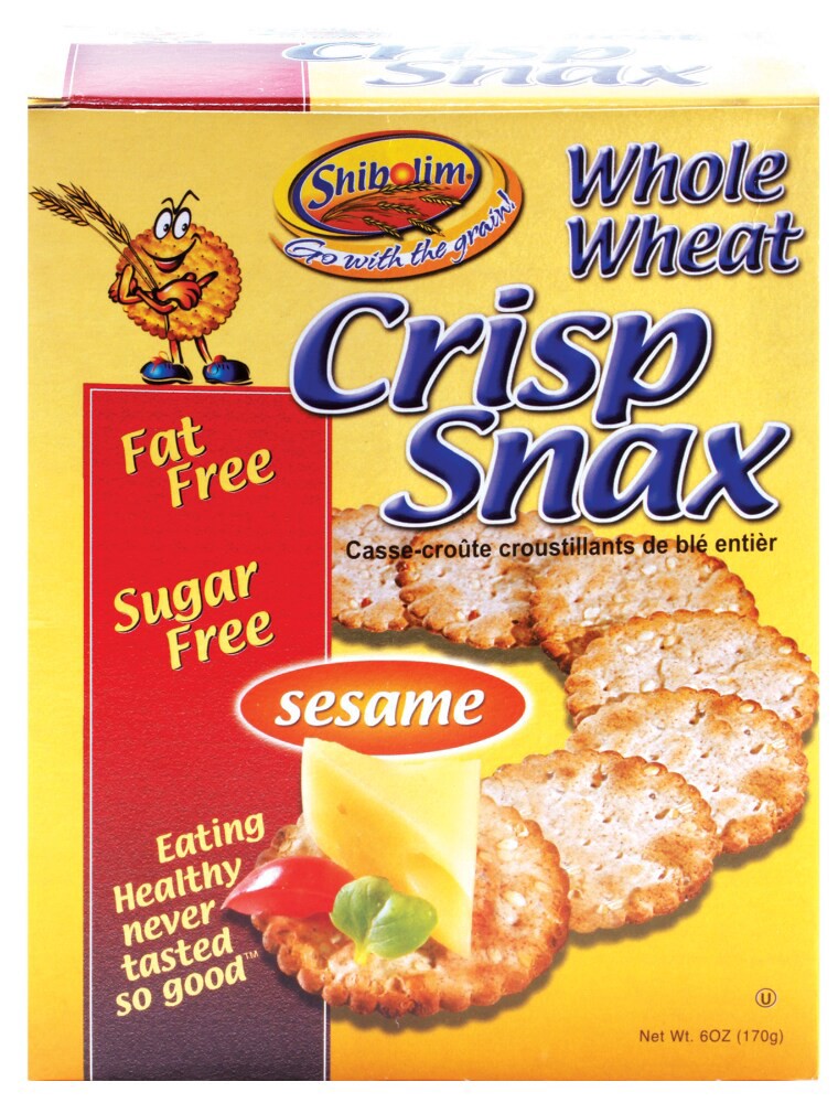 slide 1 of 4, Shibolim Whole Wheat Crisp Snax Sesame Fat Free And Sugar Free, 6 oz