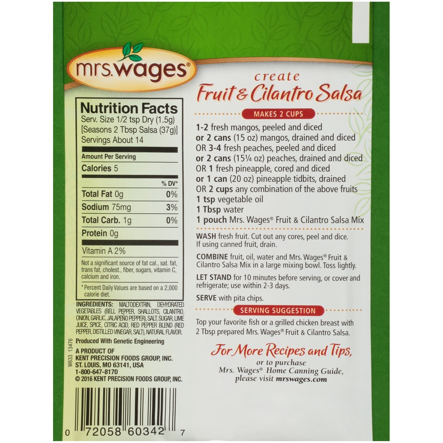 slide 4 of 6, Mrs. Wages Fruit & Cilantro Salsa Mild Seasoning Mix, 0.8 oz