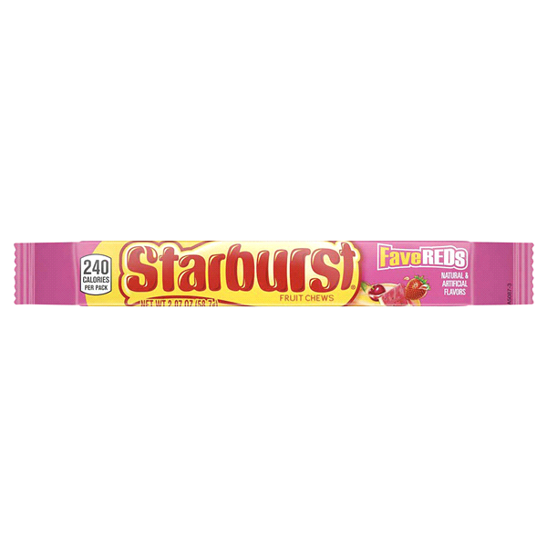 slide 1 of 1, Starburst FaveREDs Fruit Chews Candy Single Pack, 2.07 oz