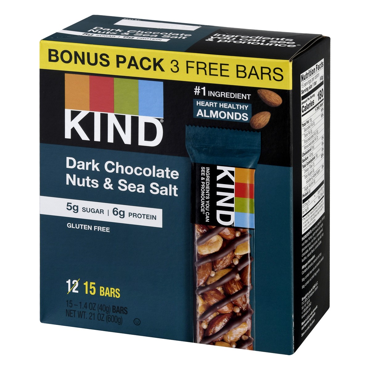 slide 5 of 9, KIND Nut Bars, Dark Chocolate Nut & Sea Salt, 1.4 oz, 15 Count, 15 ct; 1.4 oz