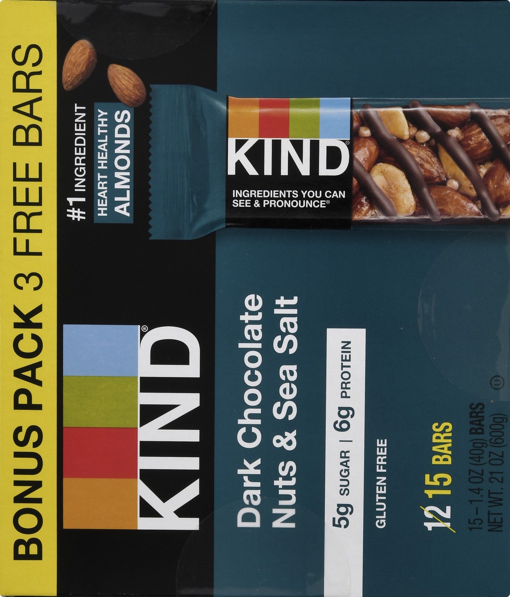 slide 3 of 9, KIND Nut Bars, Dark Chocolate Nut & Sea Salt, 1.4 oz, 15 Count, 15 ct; 1.4 oz
