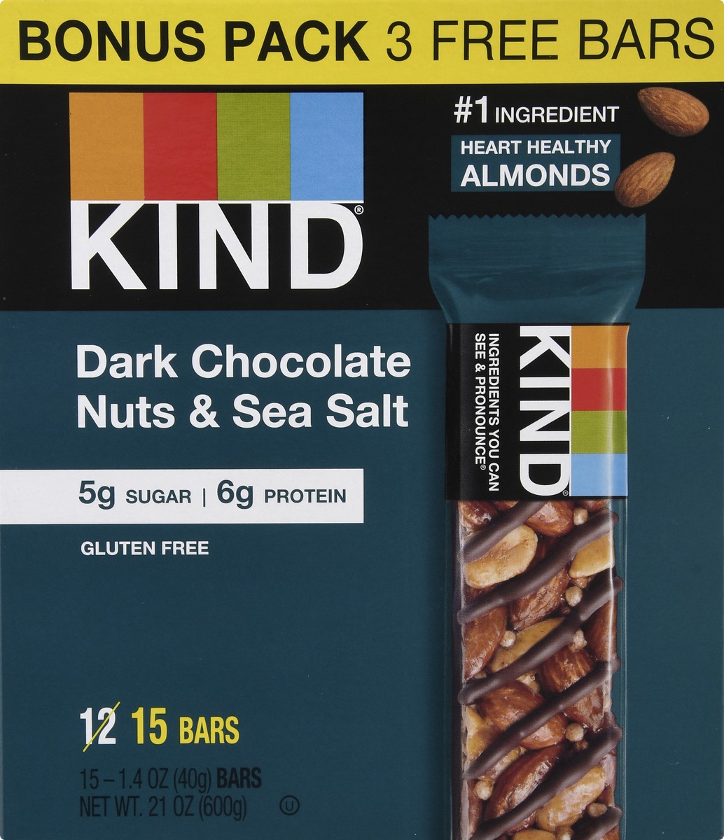 slide 2 of 9, KIND Nut Bars, Dark Chocolate Nut & Sea Salt, 1.4 oz, 15 Count, 15 ct; 1.4 oz