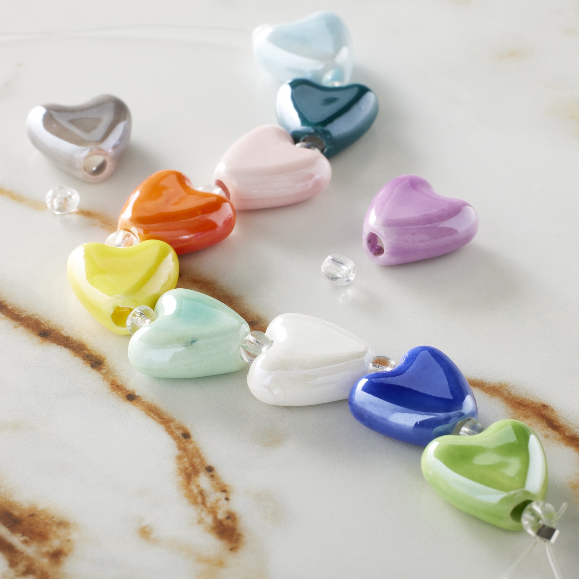 slide 3 of 3, Multicolor Ceramic Heart Beads, 14mm By Bead Landing, 14mm