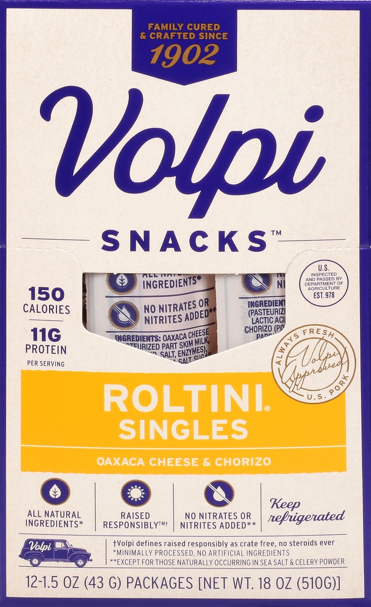 slide 7 of 13, Volpi Keto-Friendly Volpi Roltini Singles with Oaxaca & Chorizo 1.5 oz, 12 ct