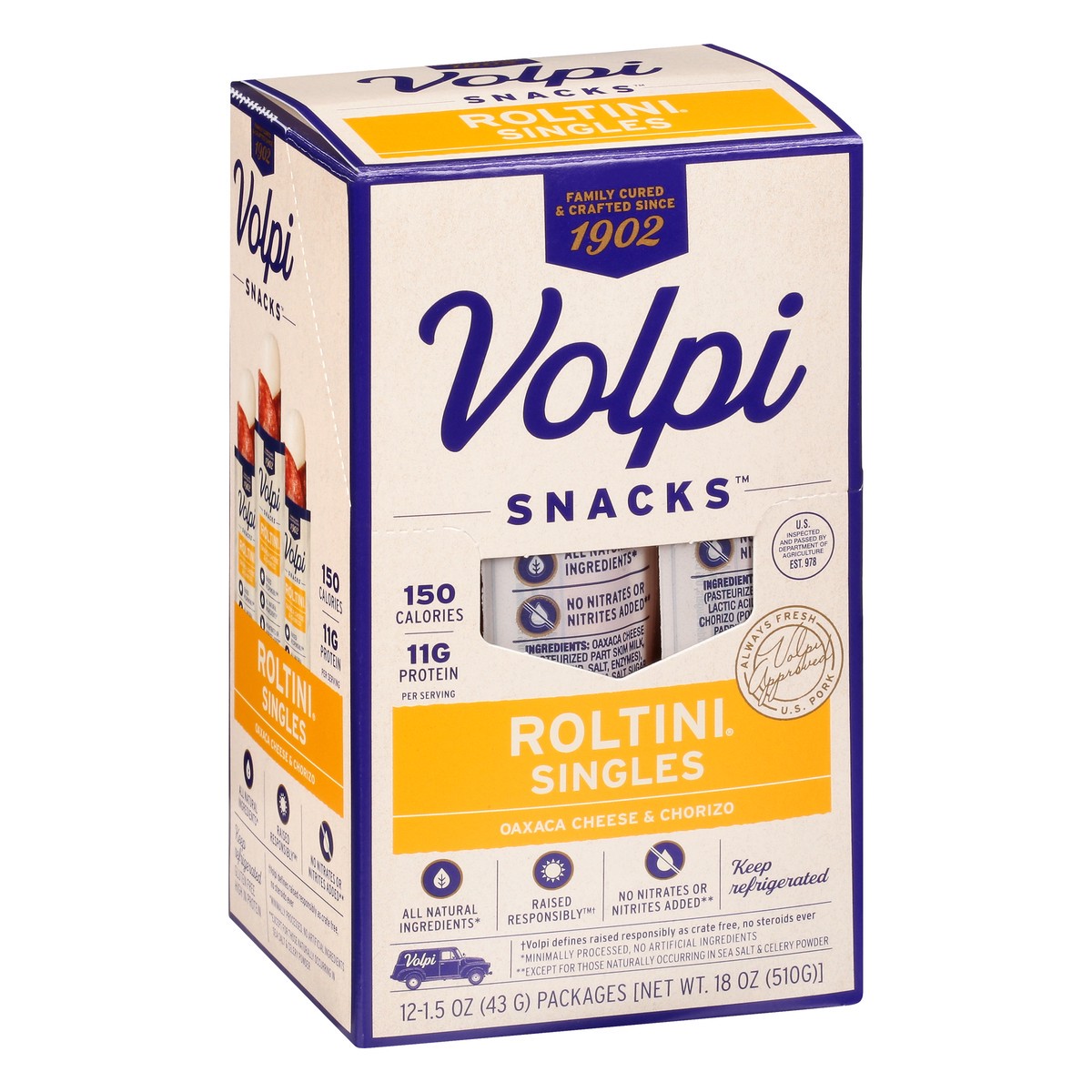 slide 10 of 13, Volpi Keto-Friendly Volpi Roltini Singles with Oaxaca & Chorizo 1.5 oz, 12 ct