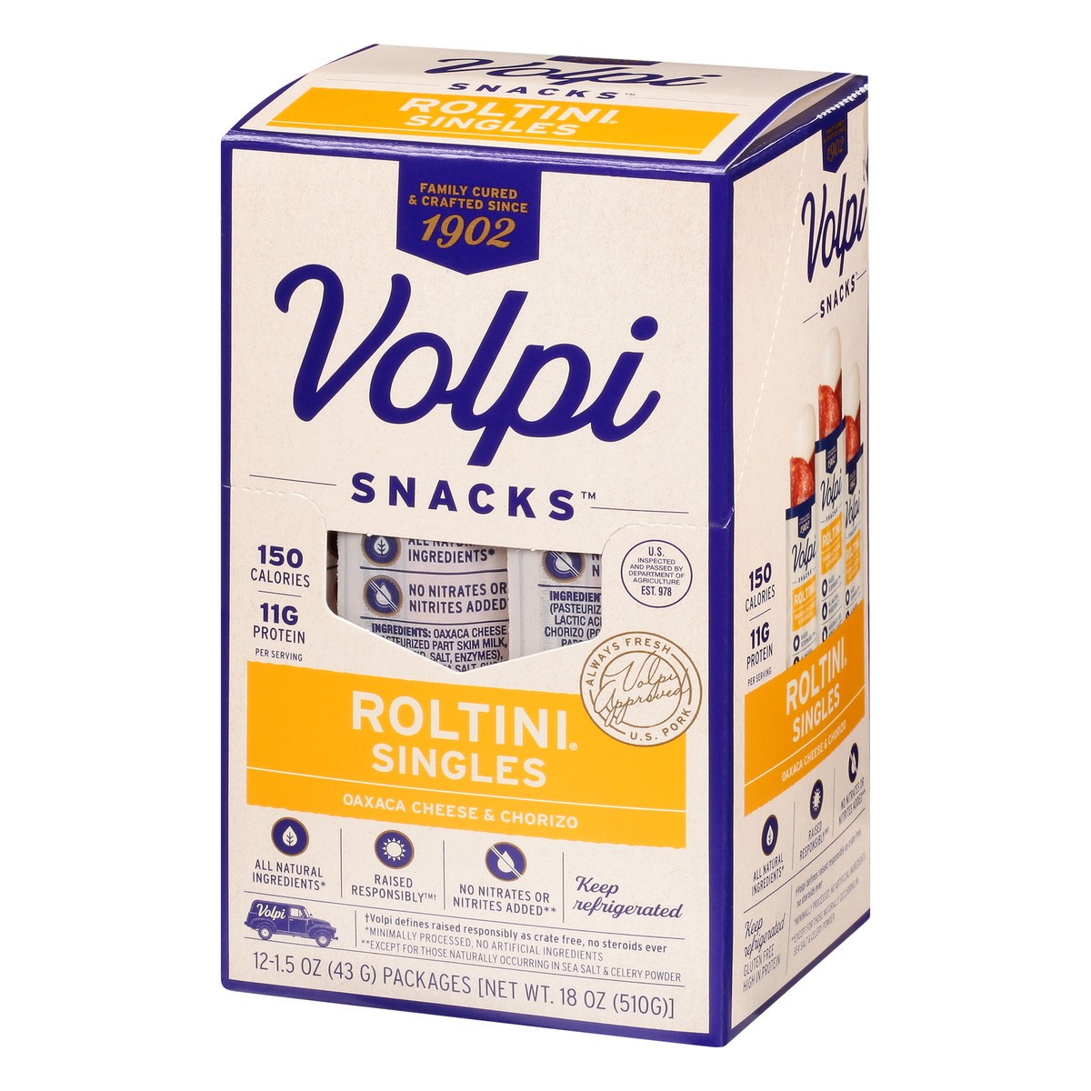 slide 12 of 13, Volpi Keto-Friendly Volpi Roltini Singles with Oaxaca & Chorizo 1.5 oz, 12 ct