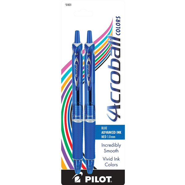 slide 1 of 1, Pilot Acroball Colors Advanced Ink Retractable Pen, Medium Point, Blue Ink, 2 ct