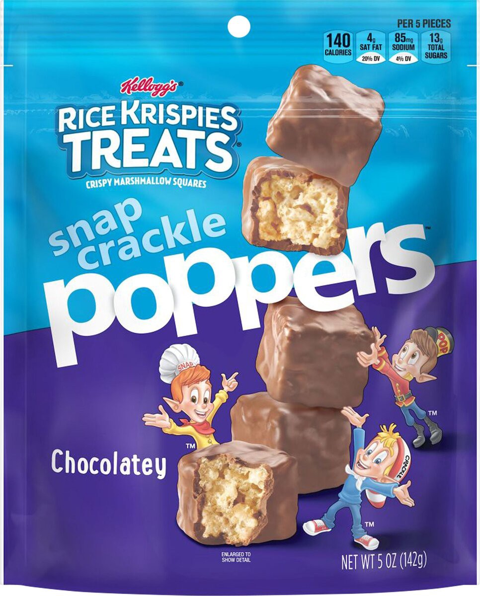 slide 5 of 6, Rice Krispies Treats Snap, Crackle, Poppers Crispy Marshmallow Squares Chocolatey, 5 oz, 5 oz
