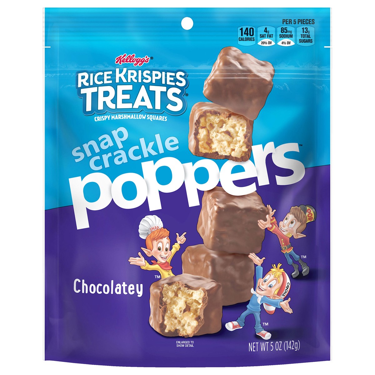slide 1 of 6, Rice Krispies Treats Snap, Crackle, Poppers Crispy Marshmallow Squares Chocolatey, 5 oz, 5 oz