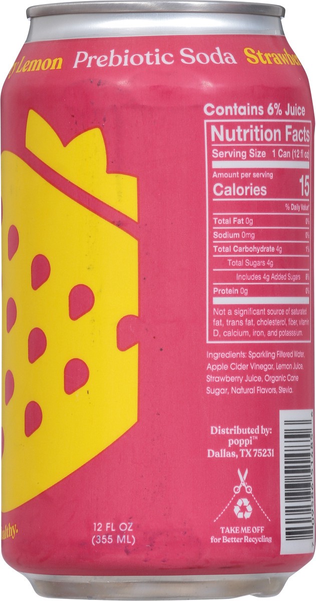 slide 8 of 9, poppi Strawberry Lemon Prebiotic Soda Can, 12oz, 12 oz