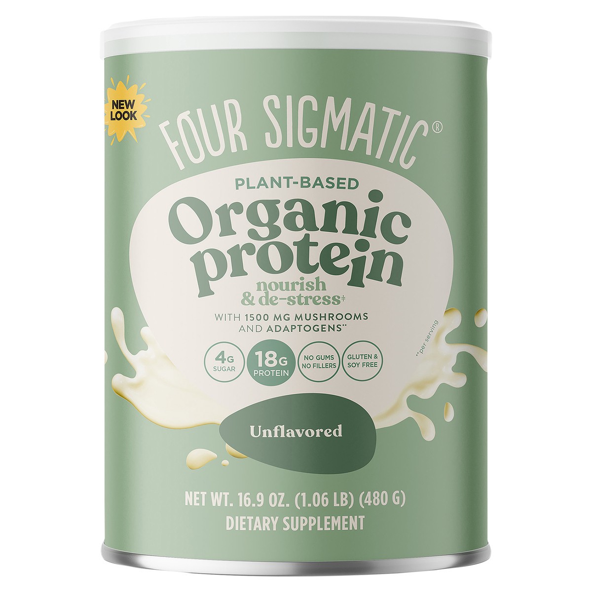 slide 1 of 4, Four Sigmatic Unflavored Organic Plant-based Protein, 16.9 oz