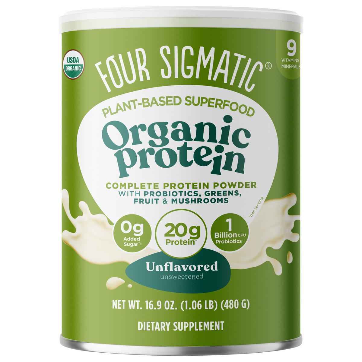 slide 1 of 4, Four Sigmatic Plant-Based Unflavored Organic Complete Protein 16.9 oz, 16.9 oz
