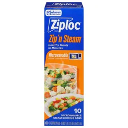 Ziploc Brand Zip’n Steam Food Steamer Bags, Seal Top Closure, 10 count