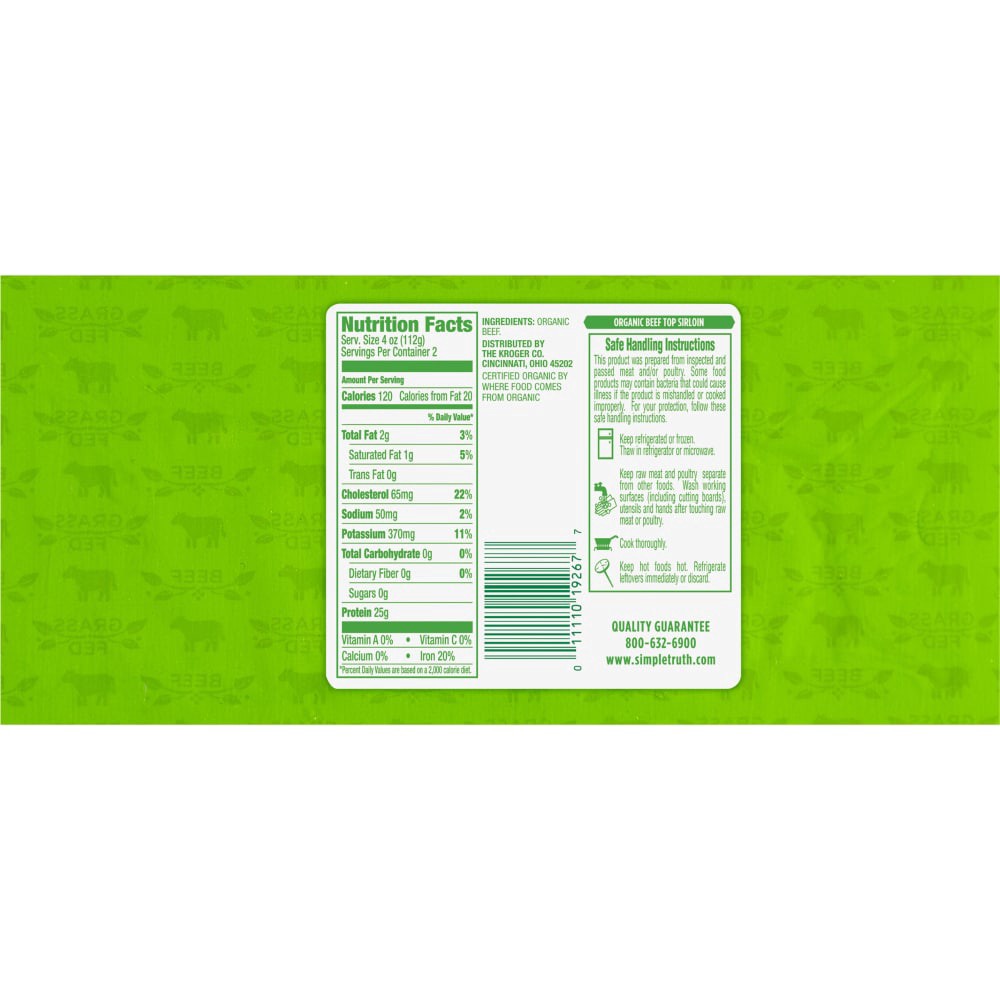 slide 2 of 2, Simple Truth Organic Grass Fed Beef Top Sirloin, 8 oz