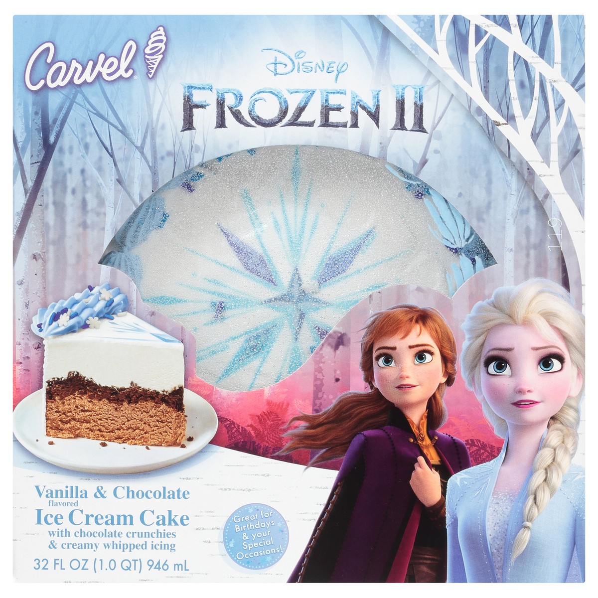 slide 5 of 12, Carvel Disney Frozen II Vanilla & Chocolate Ice Cream Cake 32 fl. oz. Box, 32 fl oz