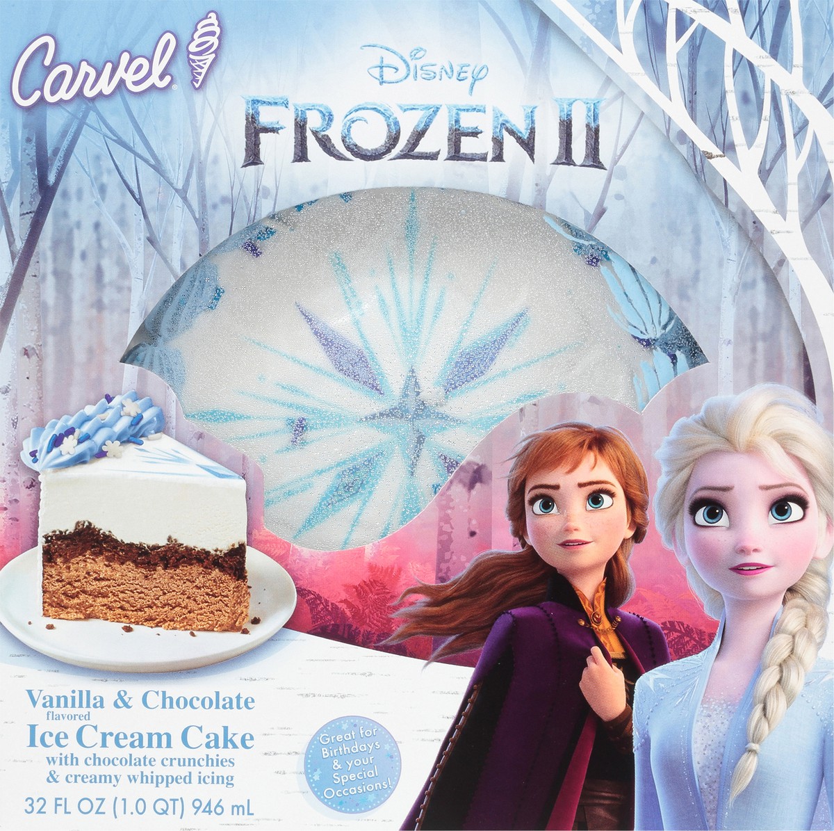 slide 6 of 12, Carvel Disney Frozen II Vanilla & Chocolate Ice Cream Cake 32 fl. oz. Box, 32 fl oz