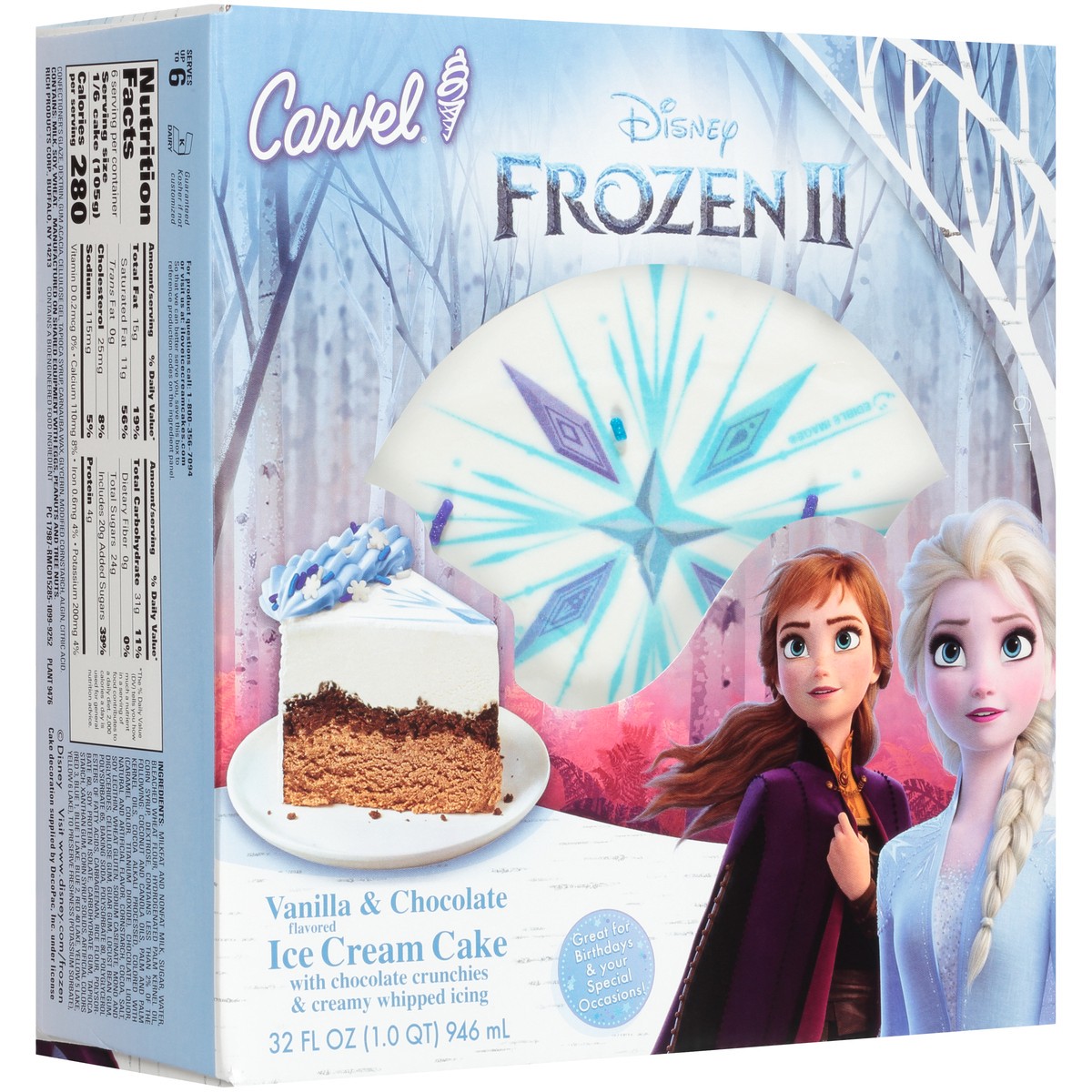 slide 1 of 12, Carvel Disney Frozen II Vanilla & Chocolate Ice Cream Cake 32 fl. oz. Box, 32 fl oz