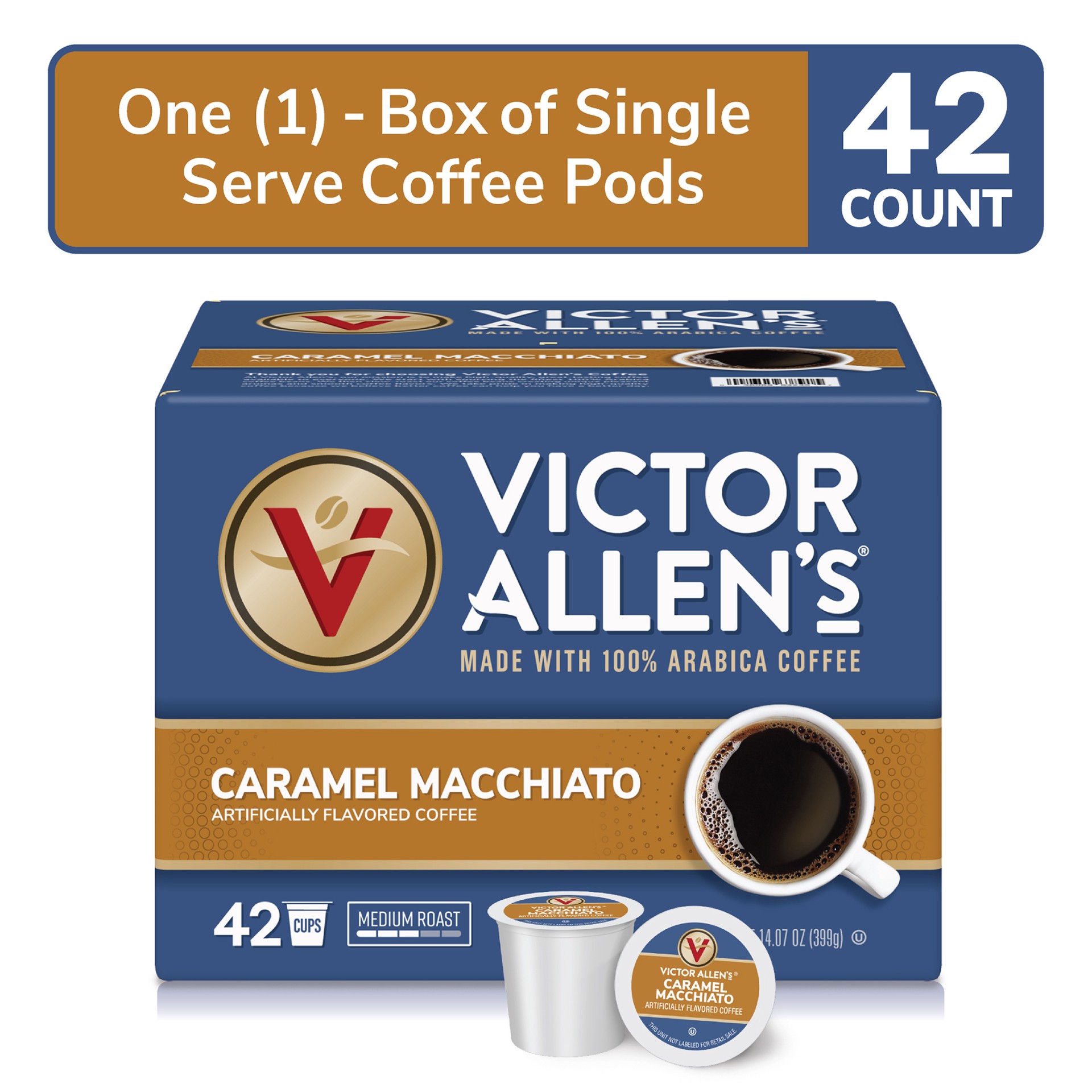 slide 3 of 5, Victor Allen's Coffee Caramel Macchiato Flavored, Medium Roast, , Single Serve Coffee Pods for Keurig K-Cup Brewers - 42 ct, 42 ct