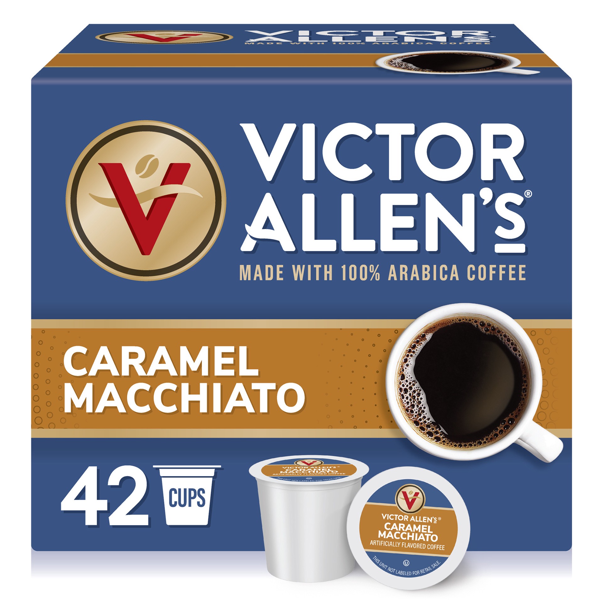 slide 1 of 5, Victor Allen's Coffee Caramel Macchiato Flavored, Medium Roast, , Single Serve Coffee Pods for Keurig K-Cup Brewers - 42 ct, 42 ct