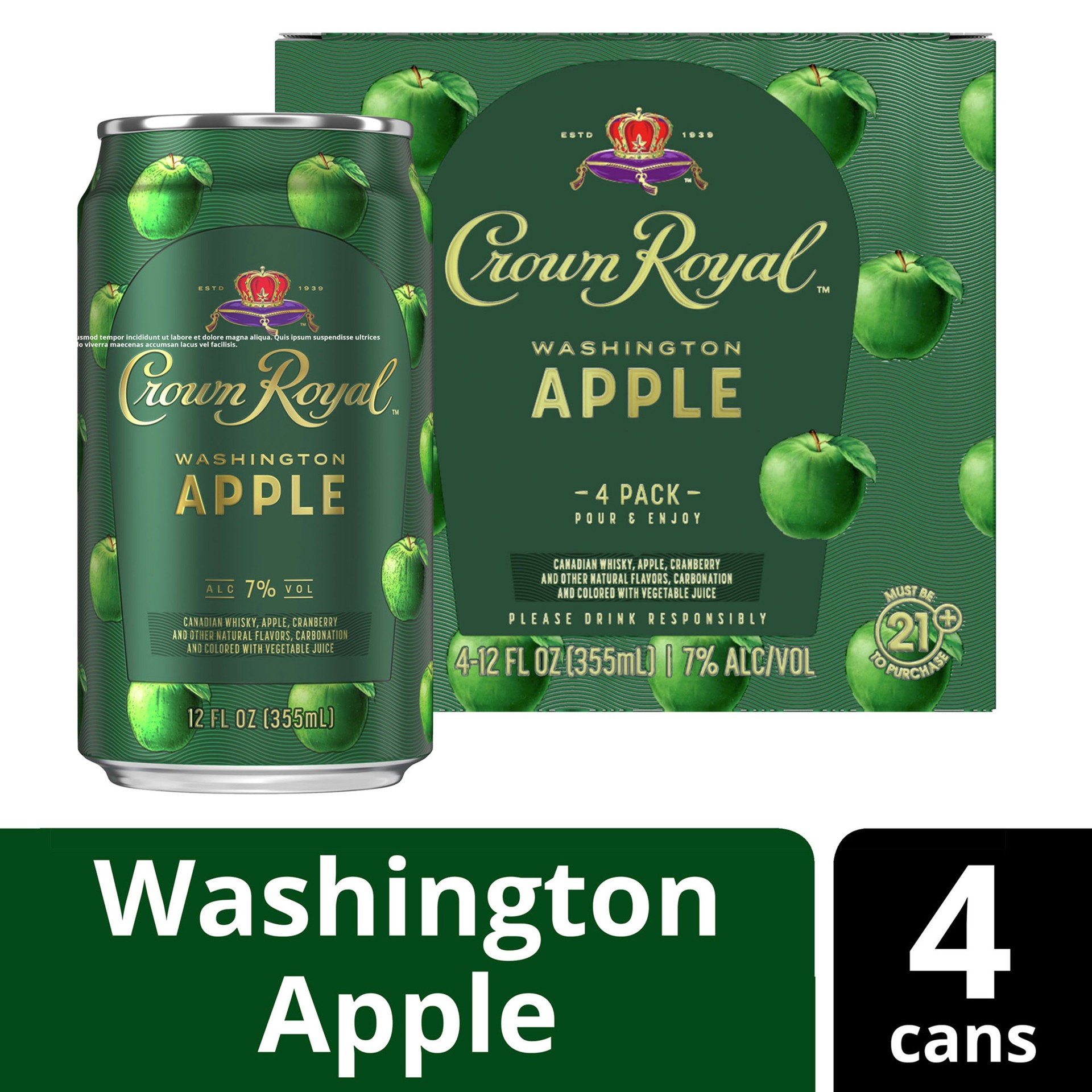slide 1 of 4, Crown Royal Washington Apple Canadian Whisky Cocktail, 4 ct; 12 oz