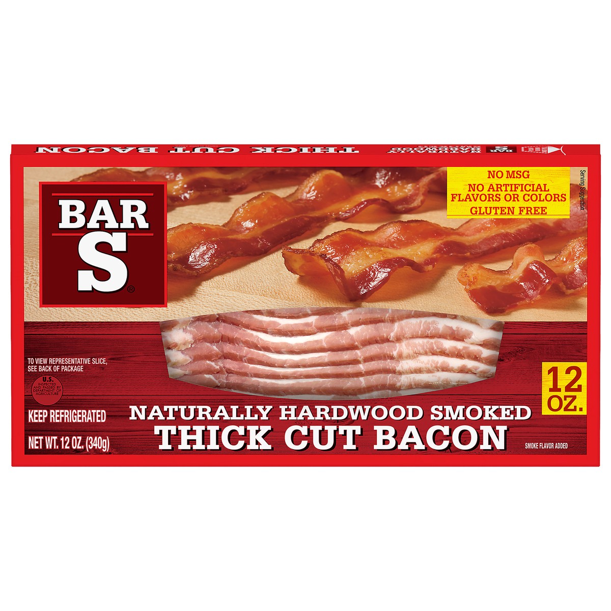 slide 12 of 14, Bar-S Naturally Hardwood Smoked Thick Cut Bacon 12 oz. Box, 12 oz