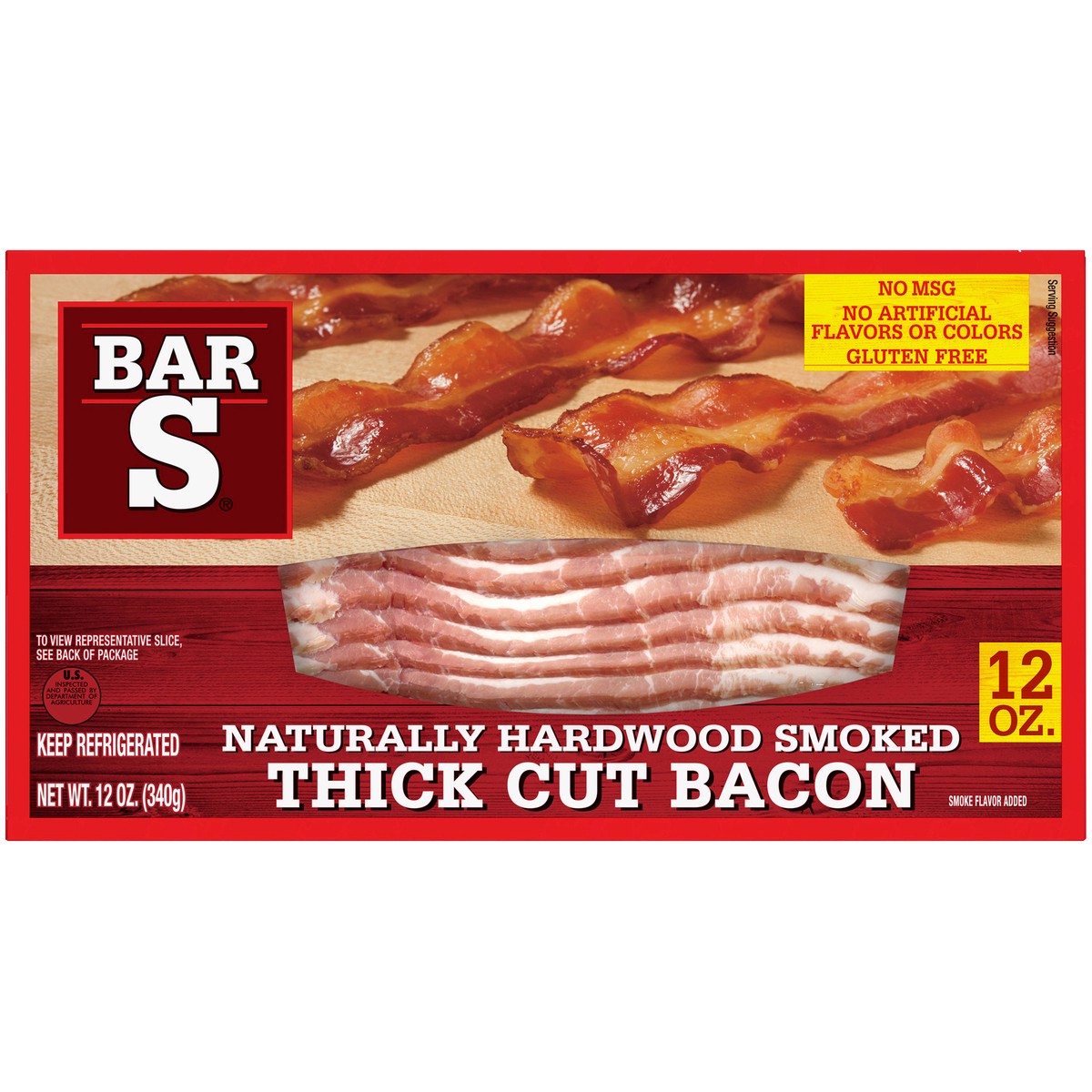 slide 1 of 14, Bar-S Naturally Hardwood Smoked Thick Cut Bacon 12 oz. Box, 12 oz