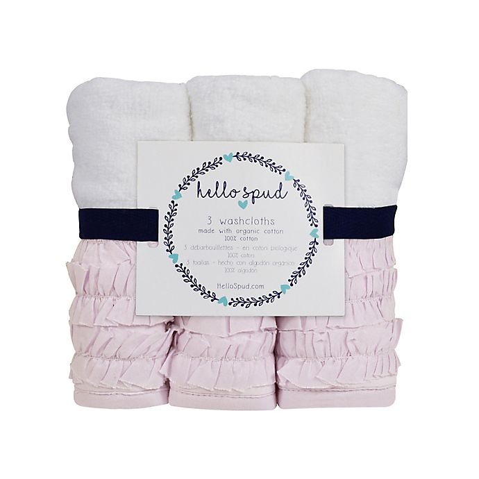 slide 1 of 3, Hello Spud Petite Ruffle Organic Cotton Washcloths - Pink, 3 ct