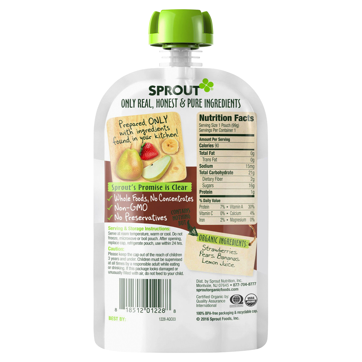 slide 2 of 2, Sprout Strawberry, Pear & Banana Baby Food Pouch, 3.5 oz