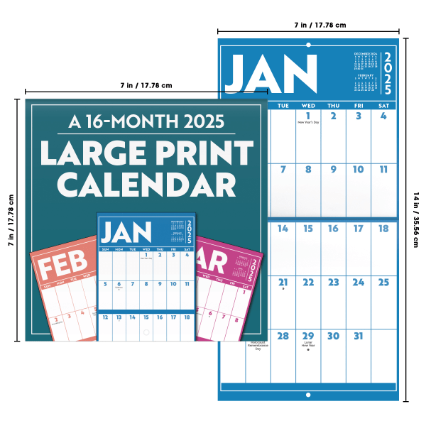 slide 2 of 6, Dateworks 2025 Large Print 16 Month Wall Calendar by Trends International, 1 ct