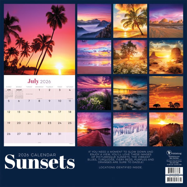 slide 5 of 5, TF Publishing 2026 TF Publishing Scenic Monthly Wall Calendar, 12"" x 12"", Sunsets, January To December, 1 ct