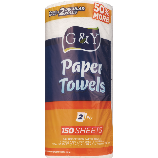 slide 1 of 1, G&Y Single Roll Paper Towel-150Sht, 150 sht