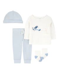Carter's Baby 4-Piece Airplane Print Outfit Set - Blue