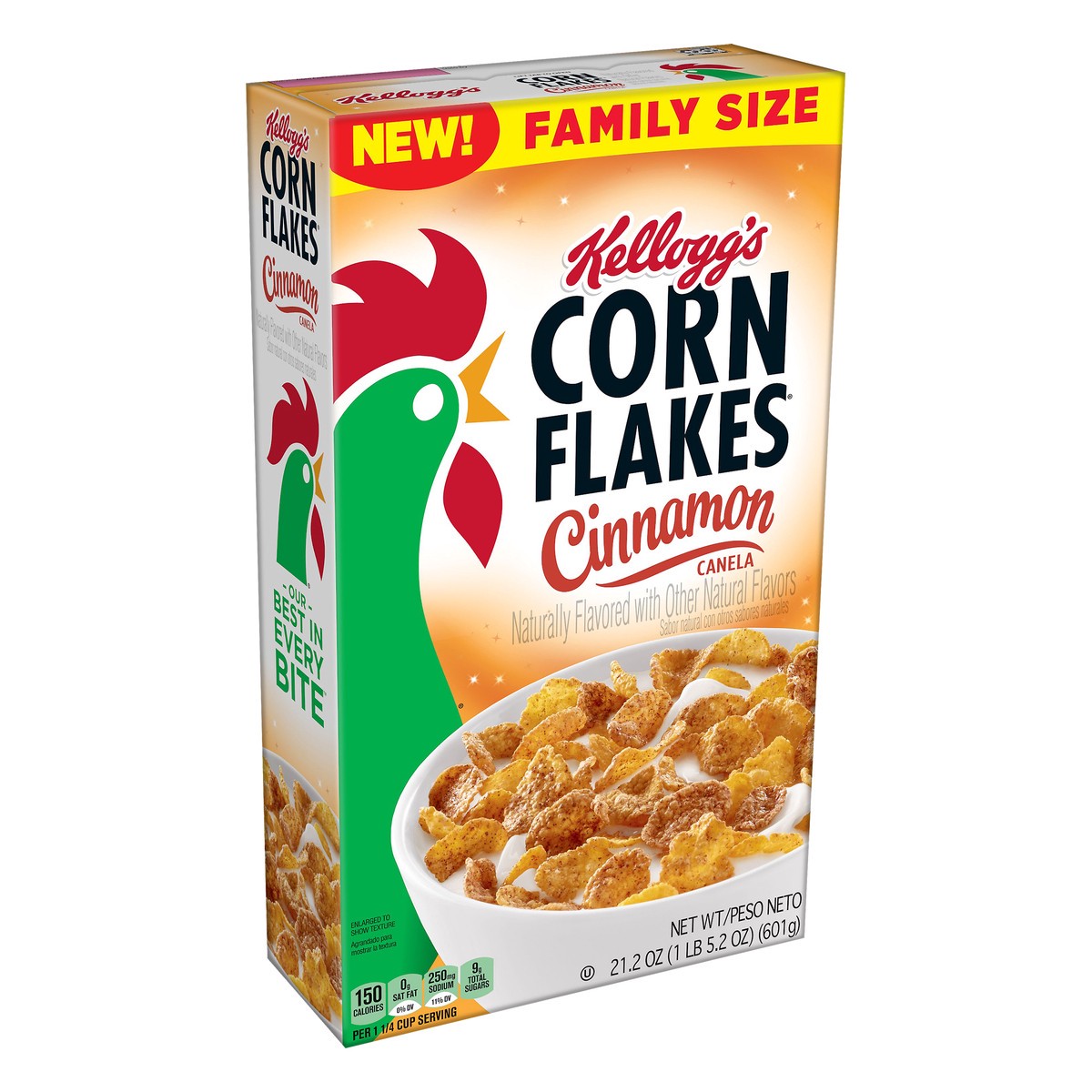 slide 8 of 8, Corn Flakes Kellogg's Corn Flakes Breakfast Cereal, 8 Vitamins and Minerals, Healthy Snacks, Family Size, Cinnamon, 21.2oz Box, 1 Box, 21.2 oz