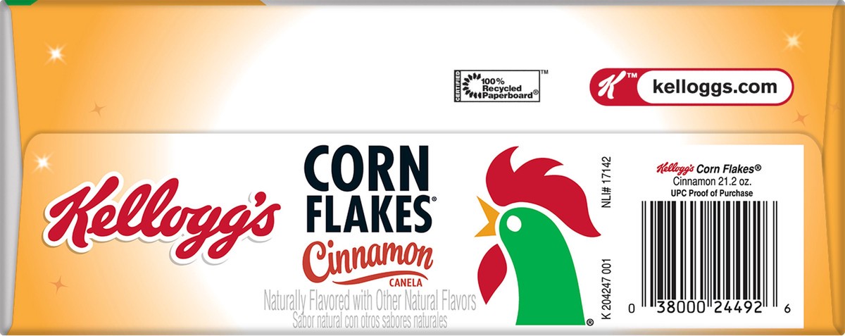 slide 3 of 8, Corn Flakes Kellogg's Corn Flakes Breakfast Cereal, 8 Vitamins and Minerals, Healthy Snacks, Family Size, Cinnamon, 21.2oz Box, 1 Box, 21.2 oz