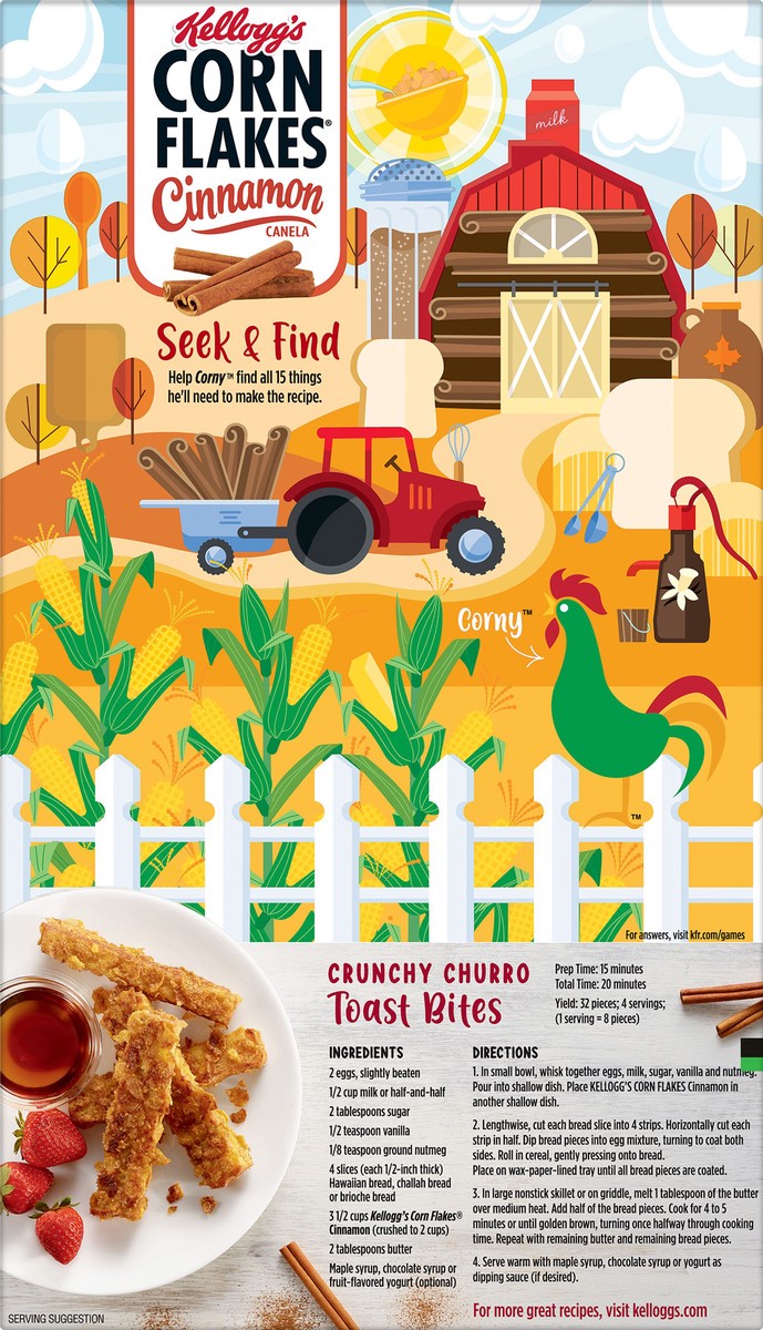 slide 5 of 8, Corn Flakes Kellogg's Corn Flakes Breakfast Cereal, 8 Vitamins and Minerals, Healthy Snacks, Family Size, Cinnamon, 21.2oz Box, 1 Box, 21.2 oz
